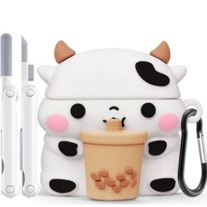 Cute Cow Boba AirPods 4 Case - White and Black Silicone case